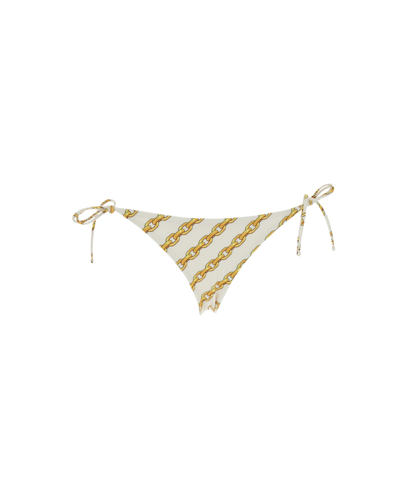 Versace White Bikini Bottom With Adjustable Tie Closure And All-over Chain Print In Tech Fabric Stretch Woman - White