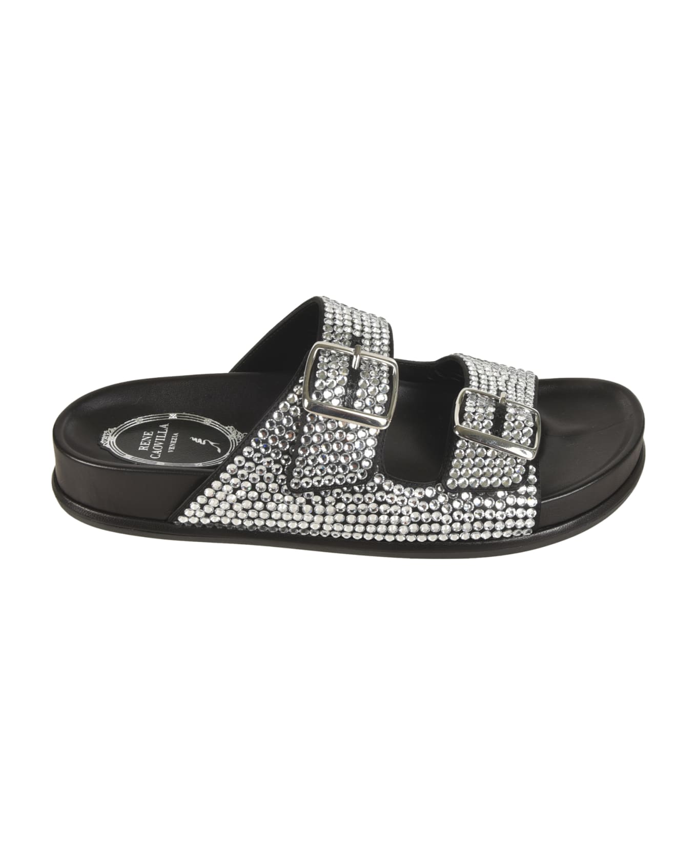 René Caovilla Emma Embellished Sliders - Black