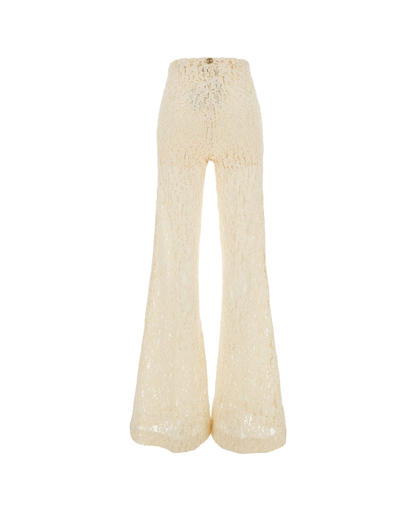 TwinSet Cream White High-waisted Pants In Lace Woman - Beige