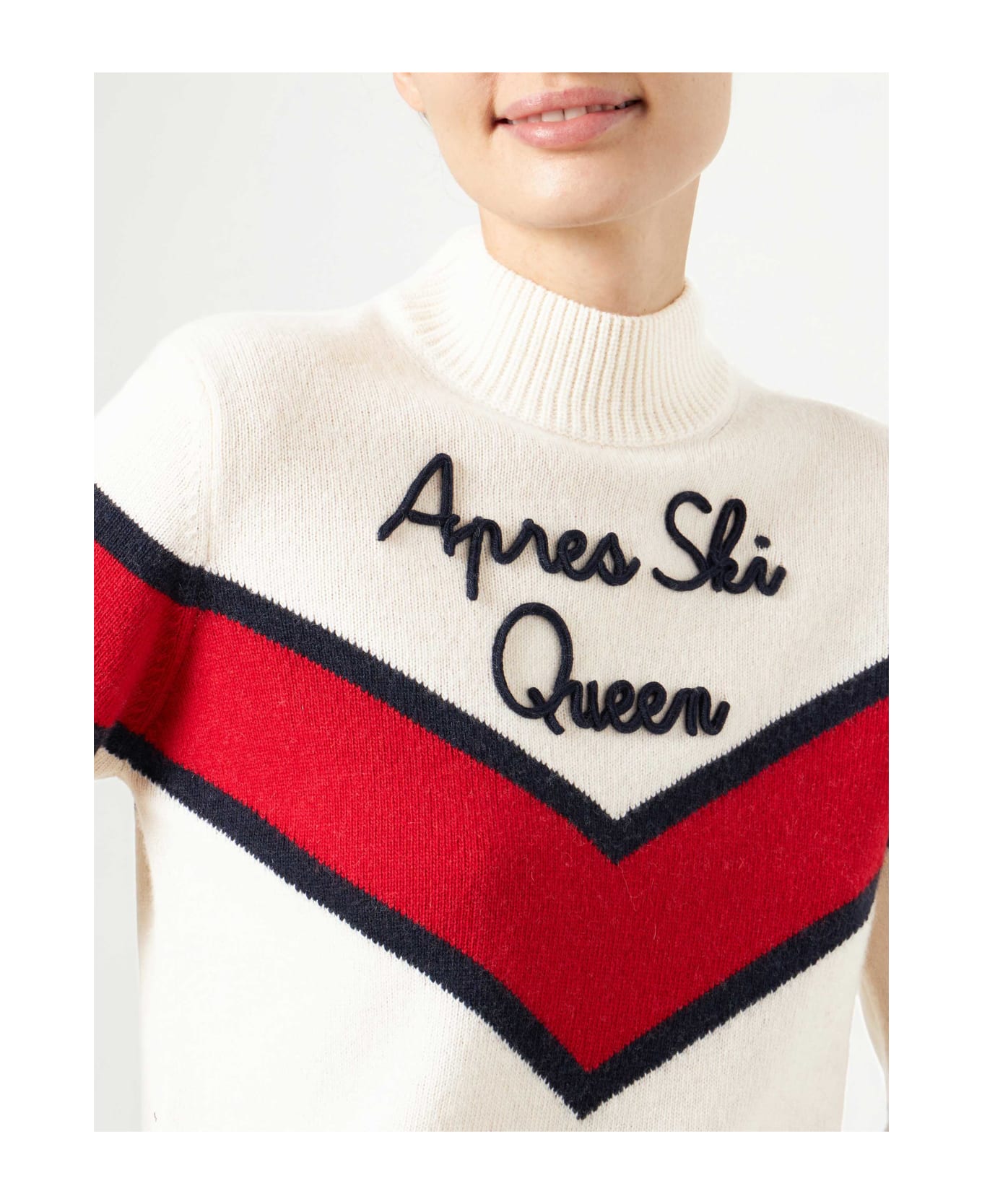 MC2 Saint Barth Woman Half-turtleneck Sweater With Apres Ski Queen Embroidery - WHITE