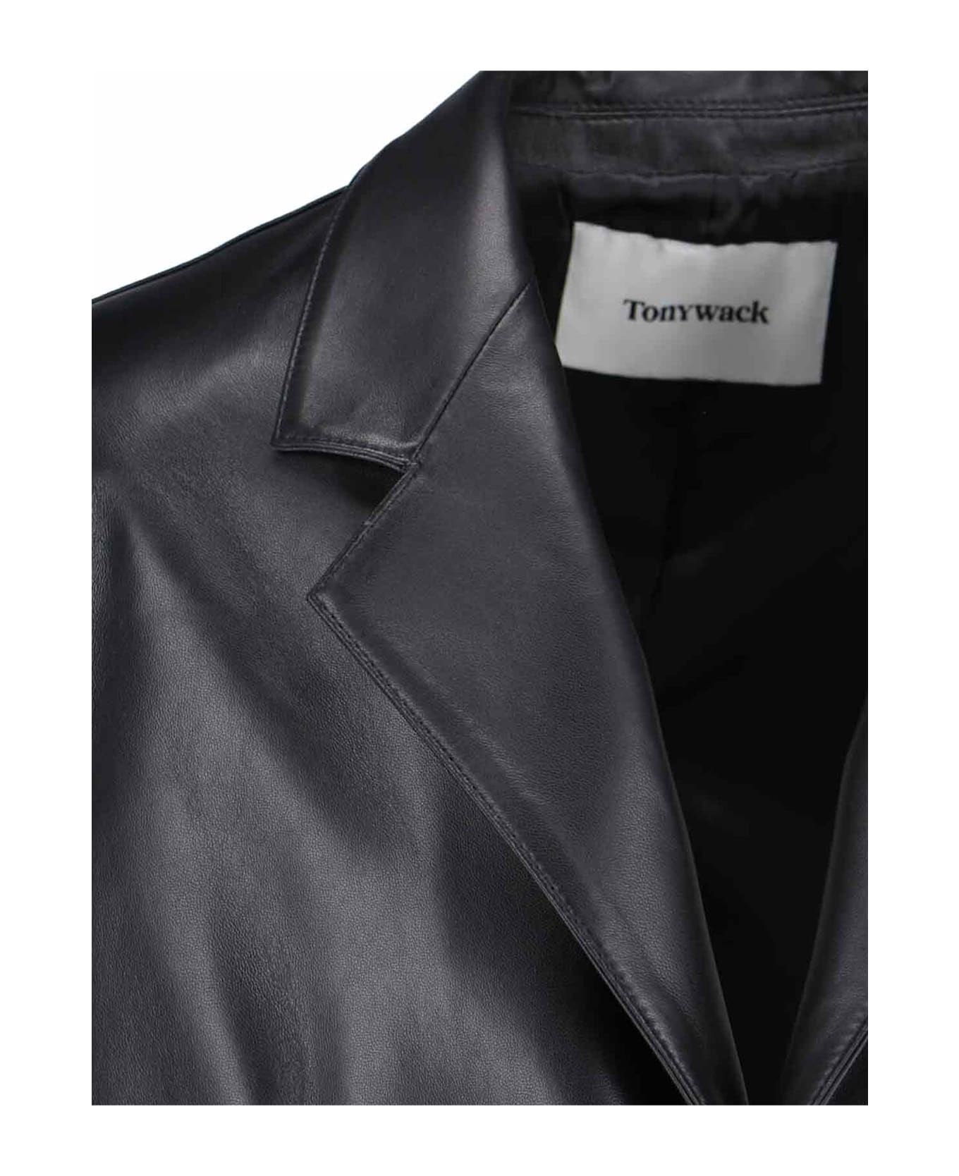 Tonywack Single-breasted Leather Jacket - Black  