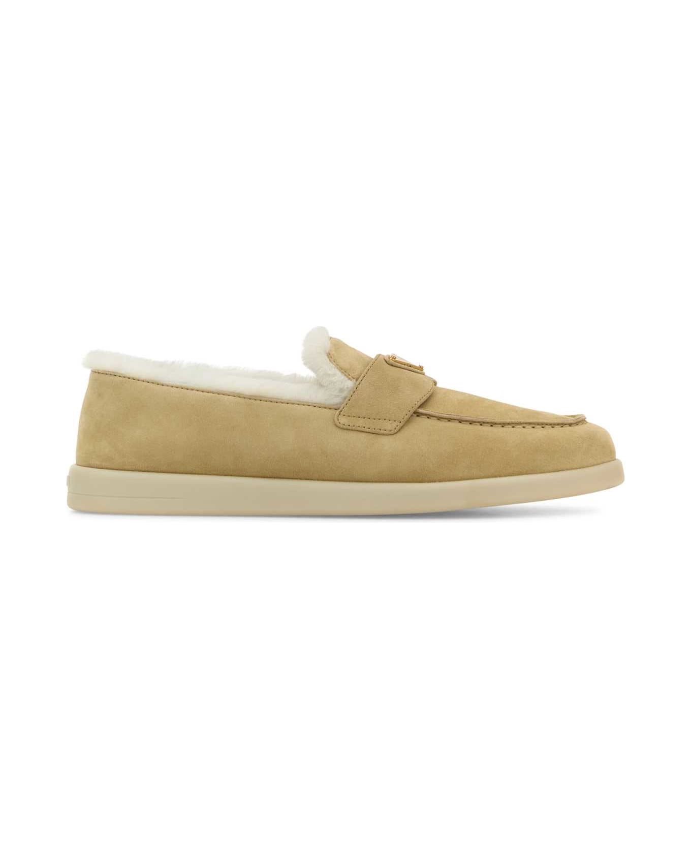 Prada Beige Suede Loafers - ECRU'