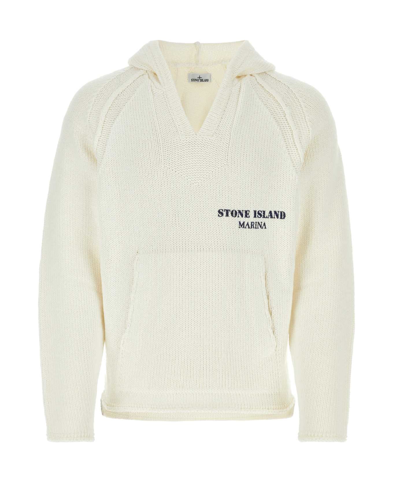 Stone Island White Cotton Oversize Sweater - WHT