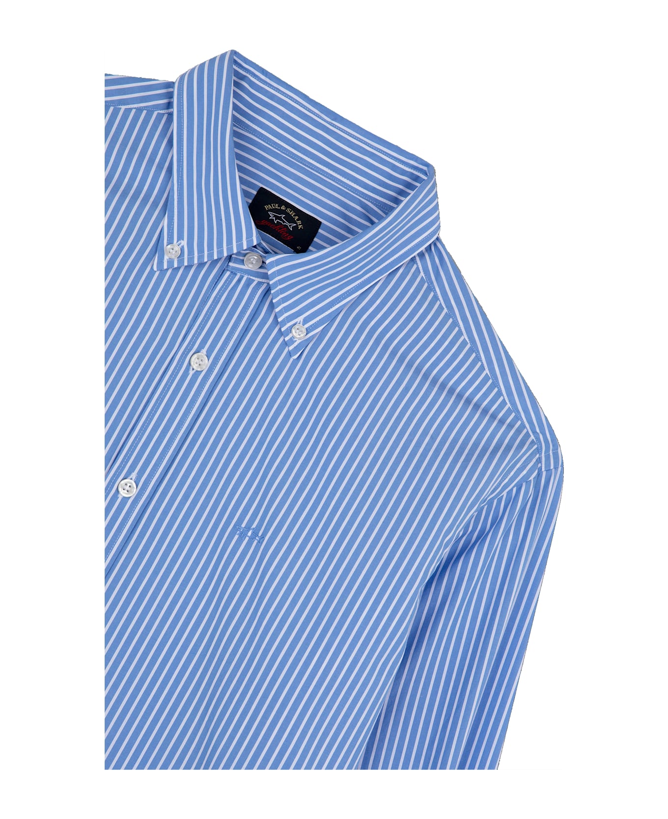 Paul&Shark Striped Poplin Shirt With Logo - BLUETTE RIGHE BIANCHE