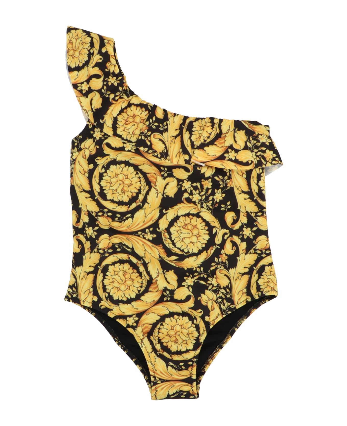 Versace 'baroque Ss92' One-piece Swimsuit - Black/gold