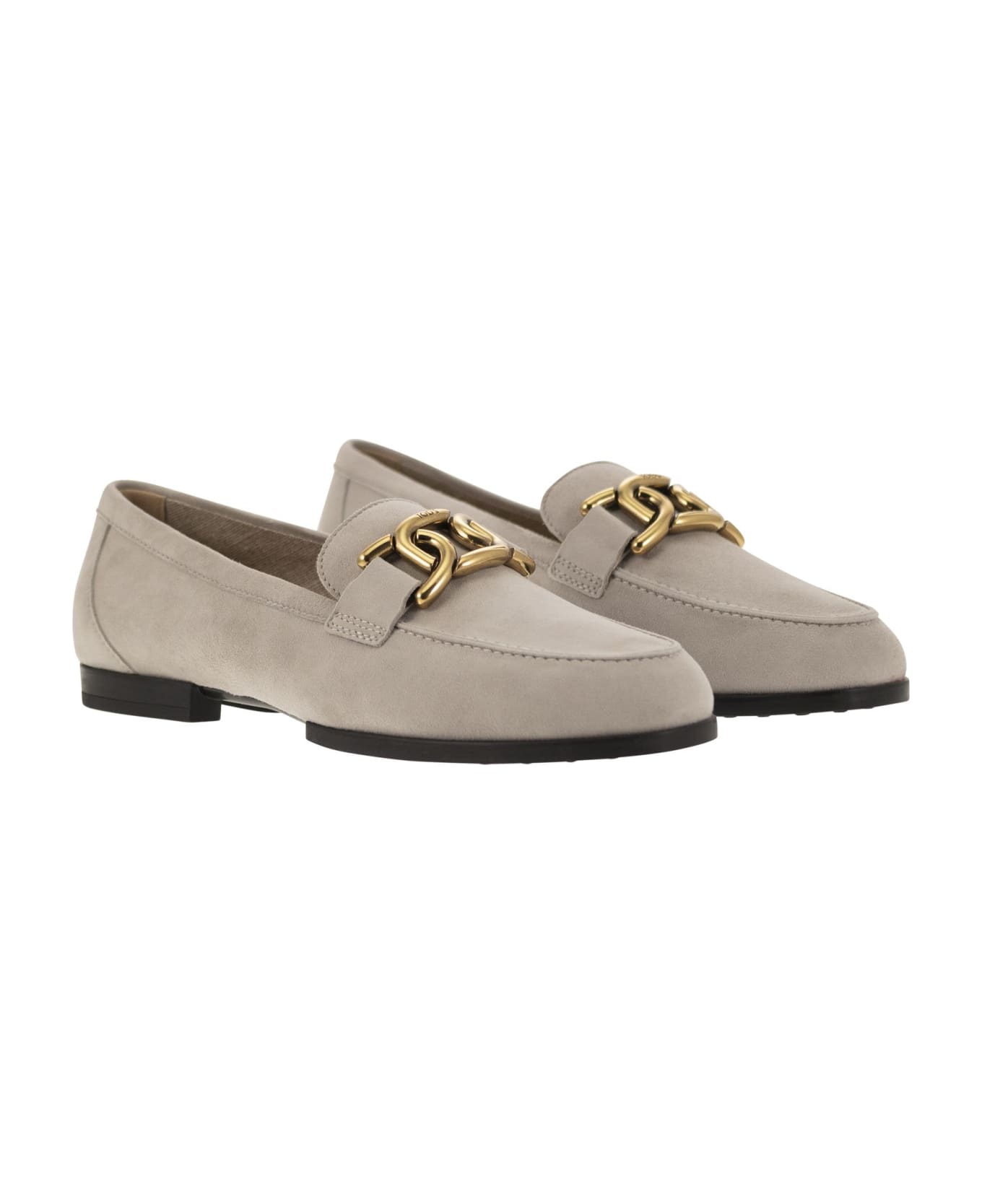 Tod's Moccasin In Nubuck With Metal Chain - Grey