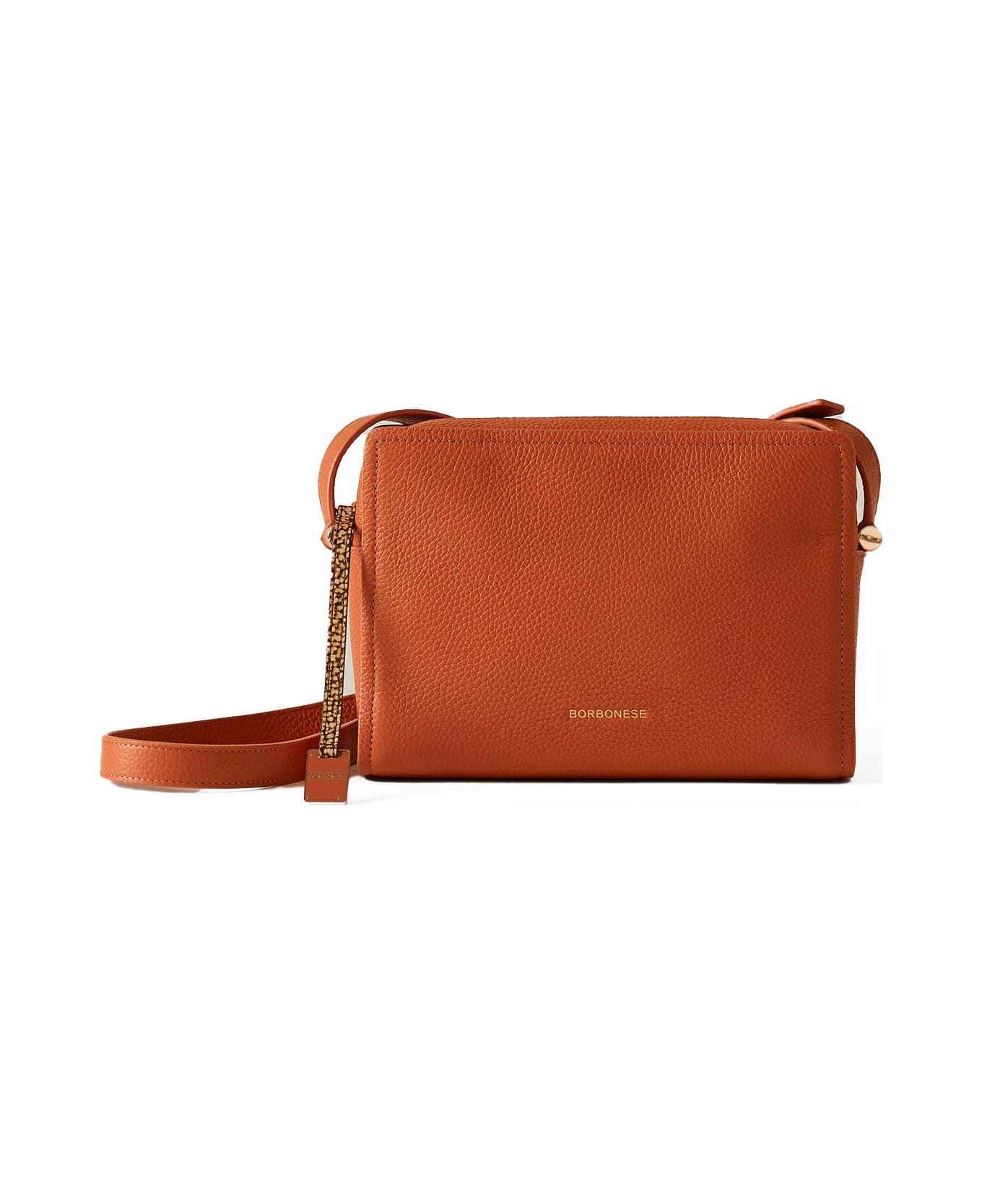 Borbonese Bolt Medium Shoulder Bag In Grained Leather - ARANCIO/OP NATURALE