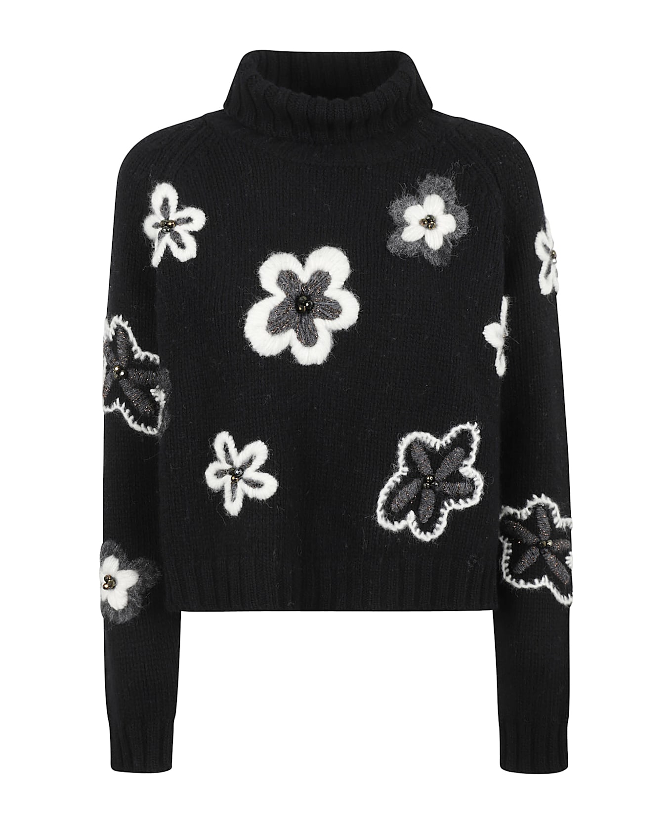 Bruno Manetti Floral Turtleneck Sweater - Black