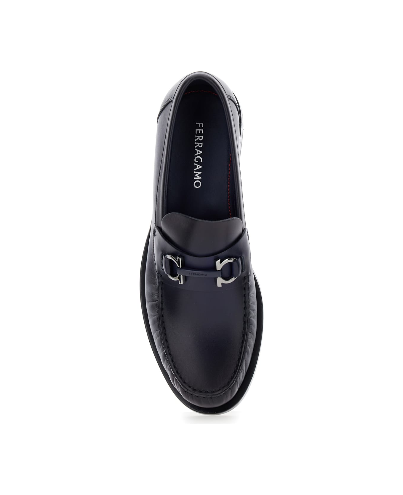 Ferragamo 'fort' Blue Slip-on Loafers With Gancini Detail In Brushed Leather Man - Blu