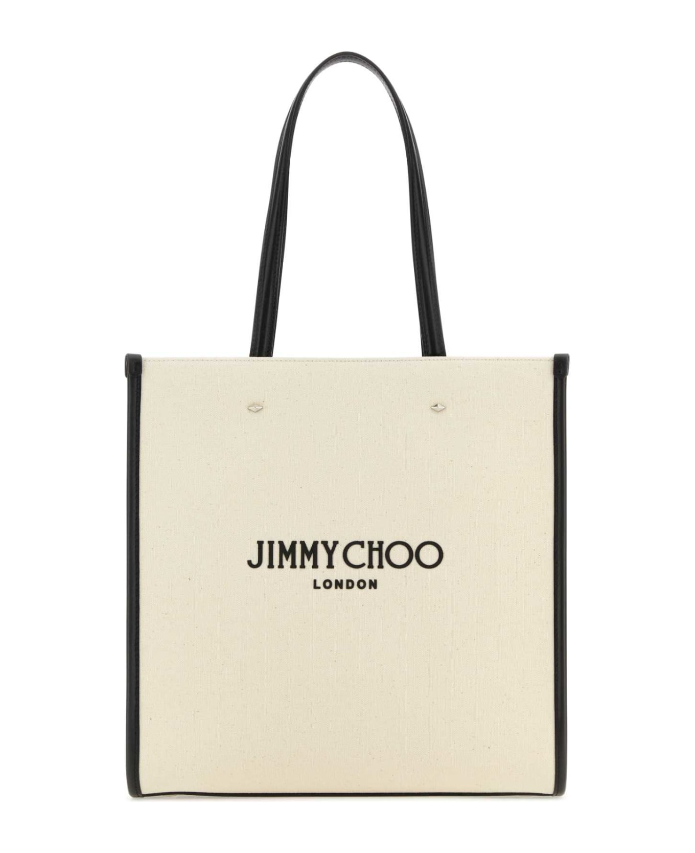 Jimmy Choo Ivory Canvas N/s Tote M Shopping Bag - NATURALBLACKSILVER トートバッグ