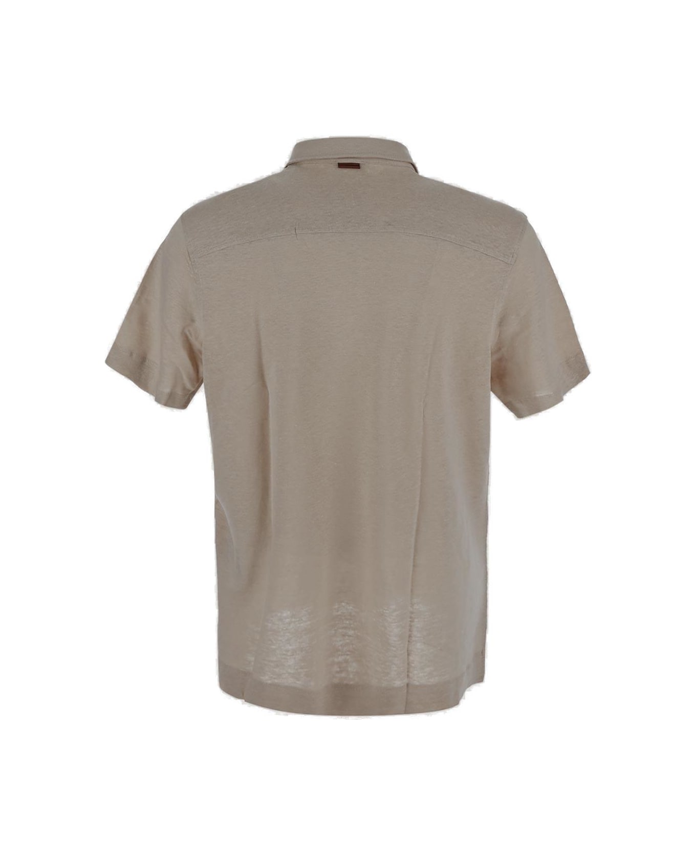 Zegna Short Sleeved Straight-hem Polo Shirt - Beige