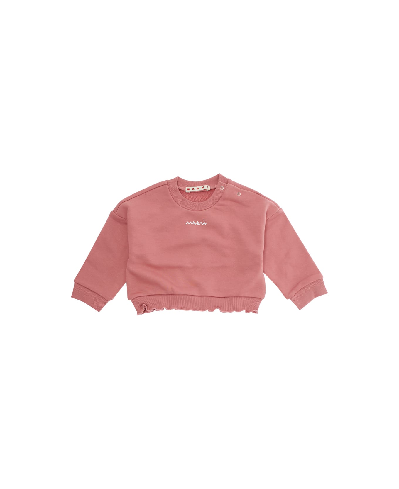 Marni Pink Crew-neck Sweatshirt With Logo On Front In Cotton Baby - Pink
