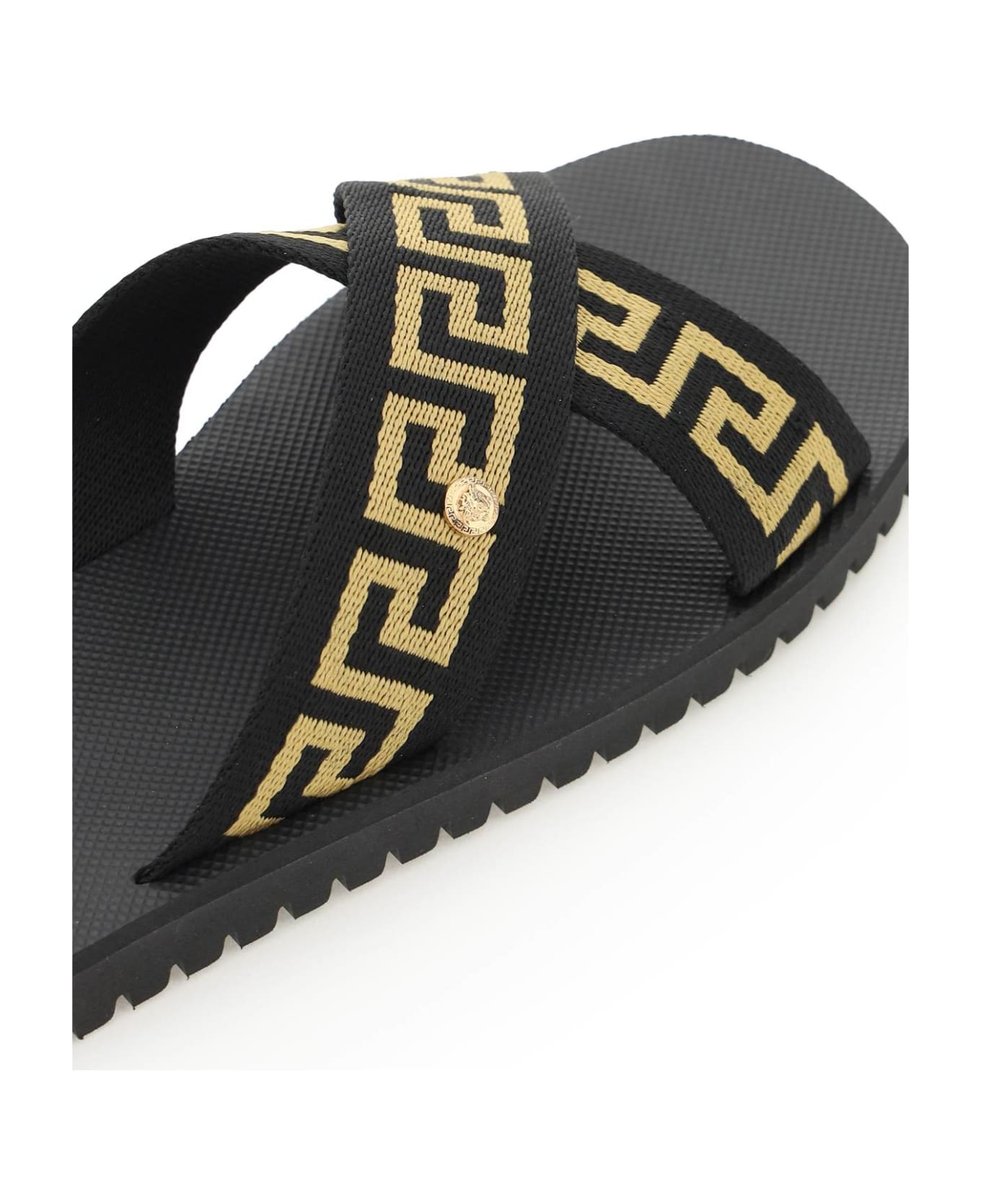 Versace Criss-crossed Greca Ribbon Sandals - Nero