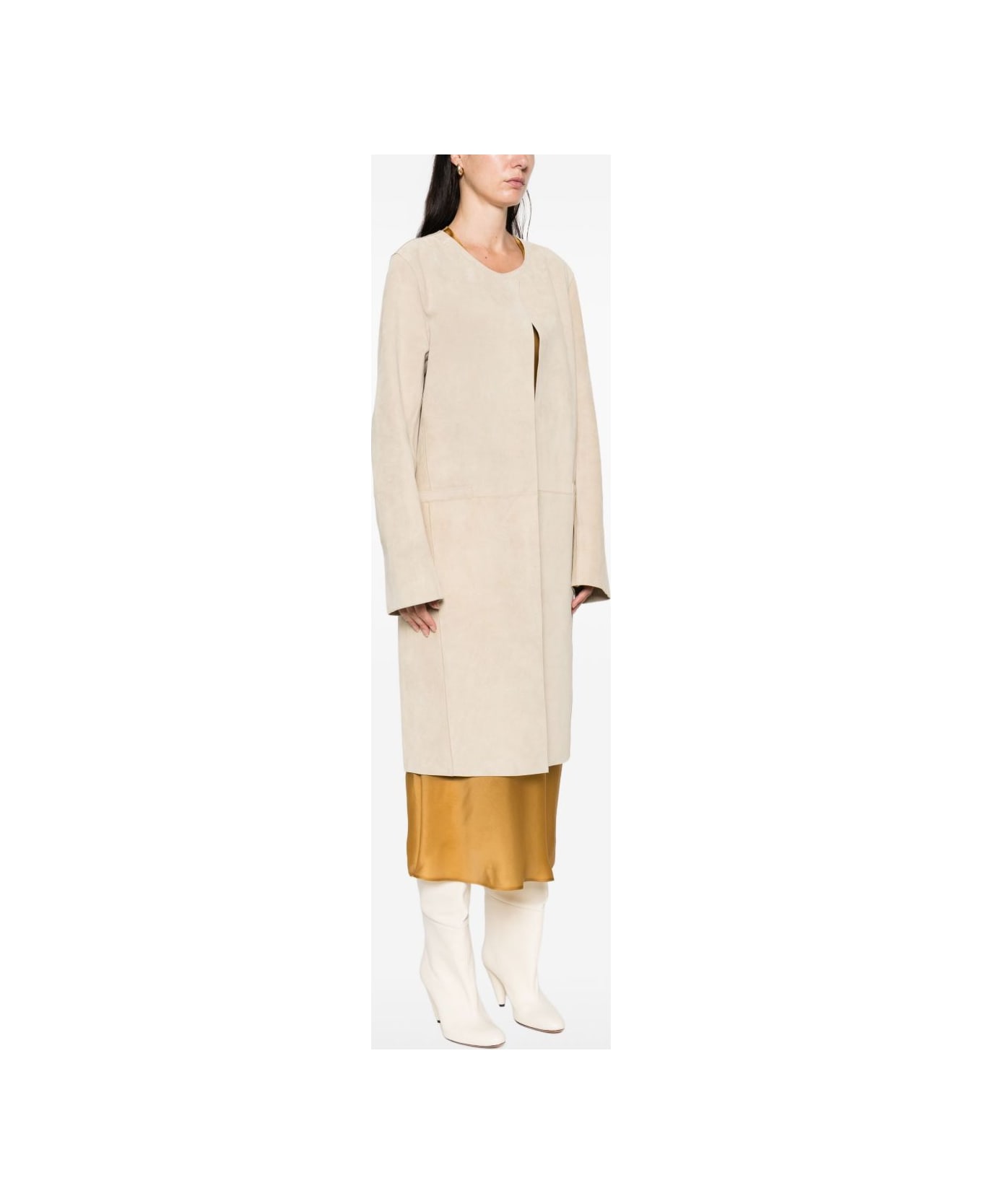 Totême Suede Leather Coat - Ivory