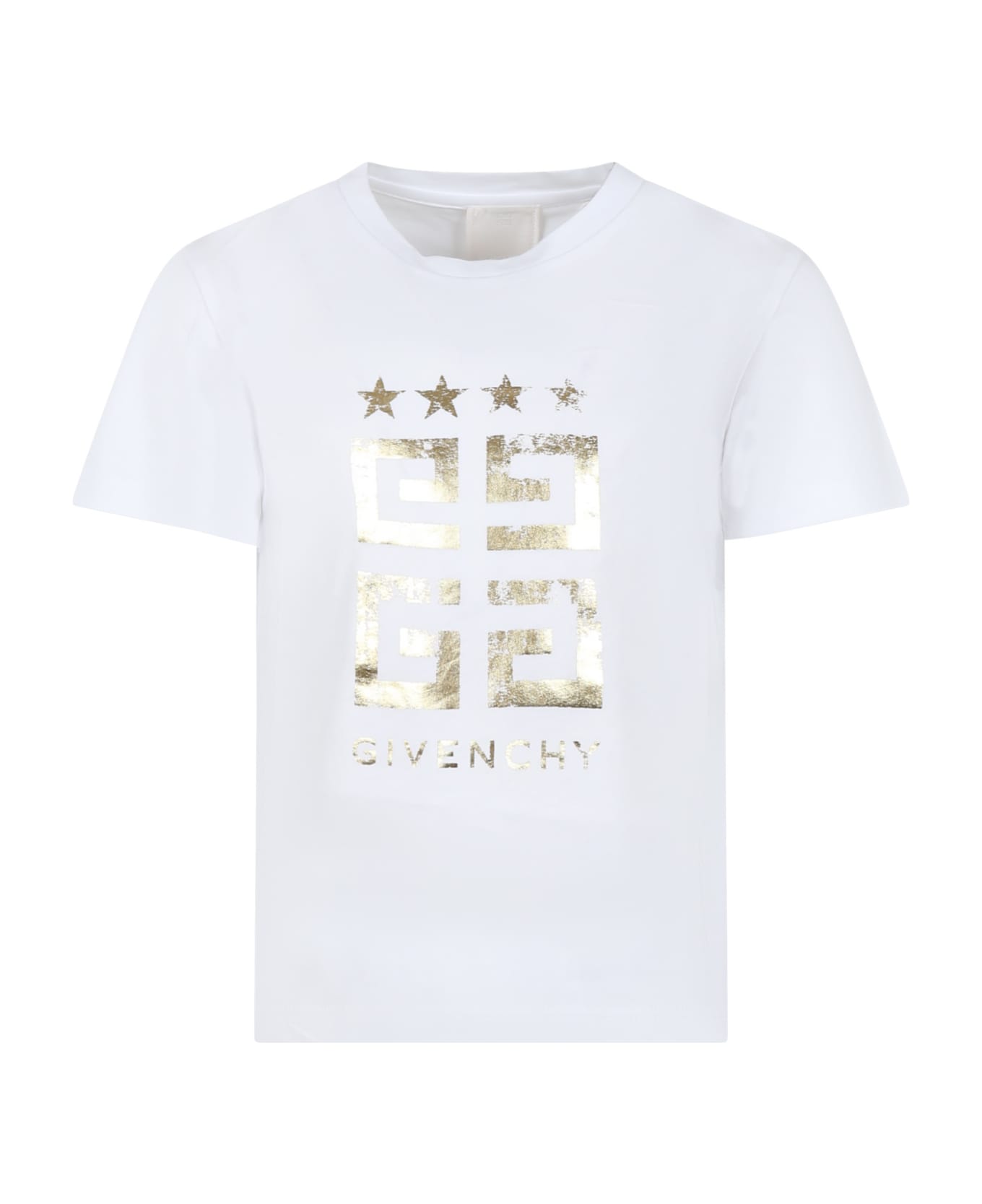 Givenchy White T-shirt For Girl With Golden 4g Motif - White Tシャツ＆ポロシャツ