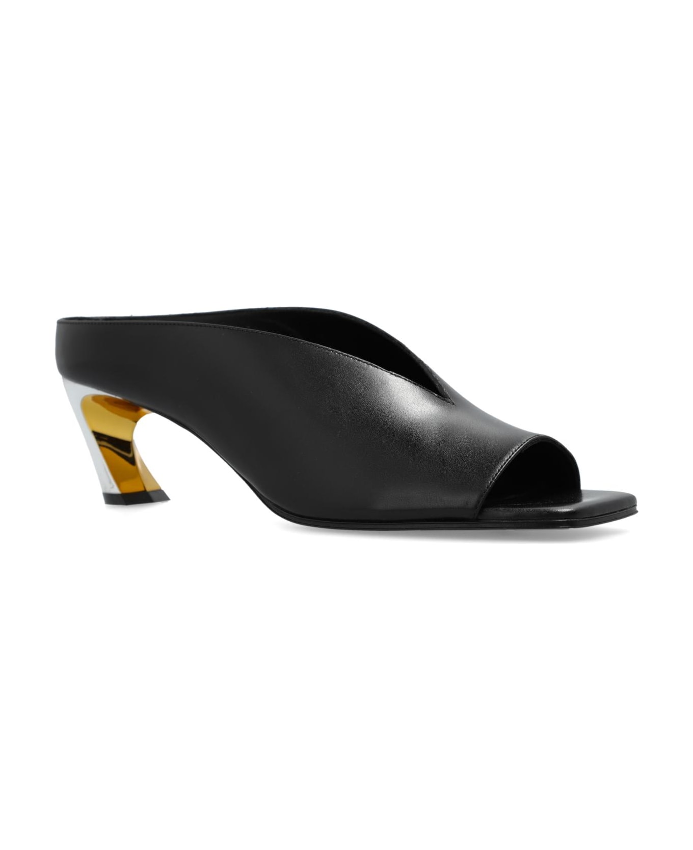 Alexander McQueen Leather Slides - Black/silver/gold