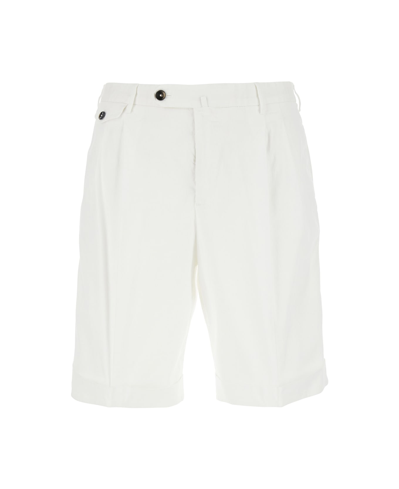 PT Torino White Bermuda With Pence And Side Pocket With Flap In Linen And Cotton Blend Man - White