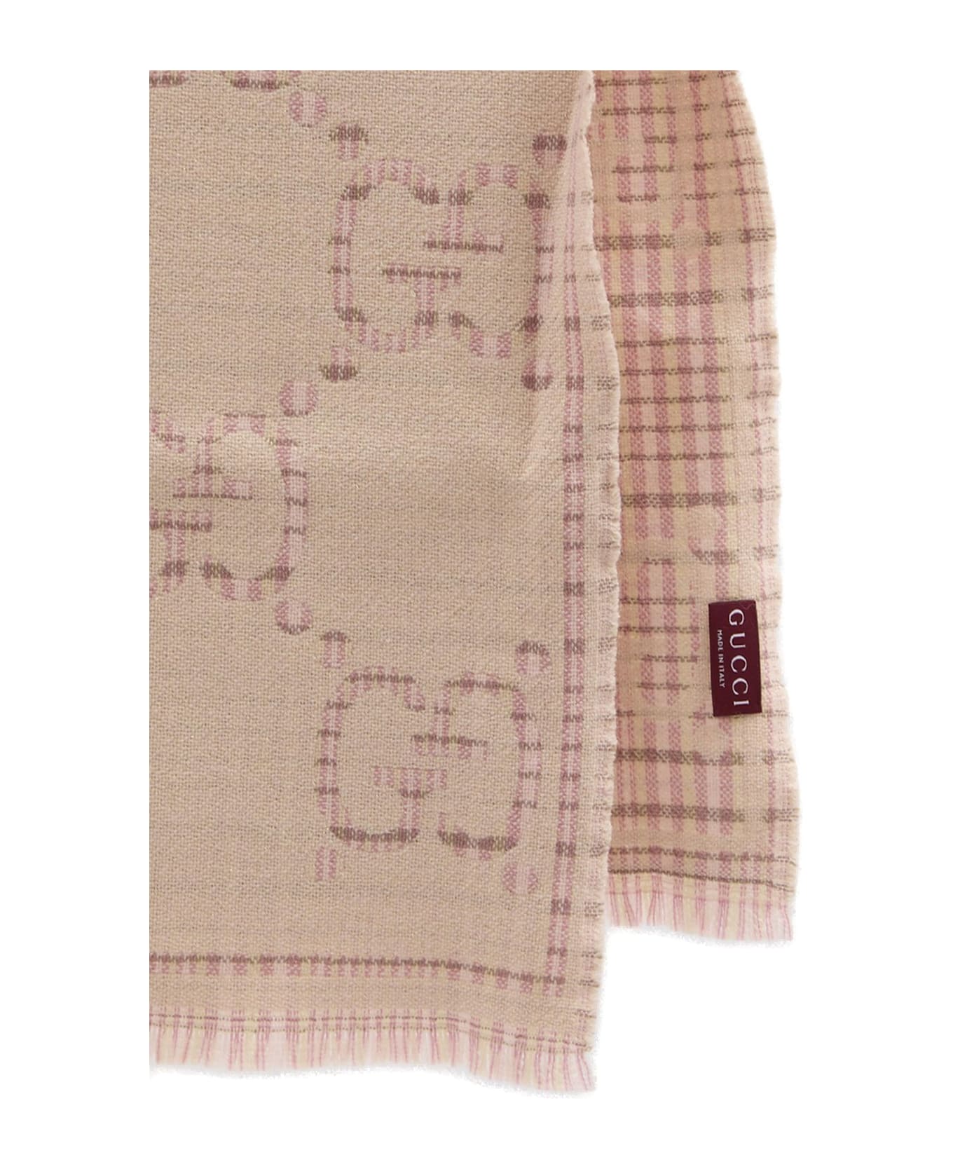 Gucci Gg Jacquard Knitted Scarf - Ivory Pink スカーフ＆ストール