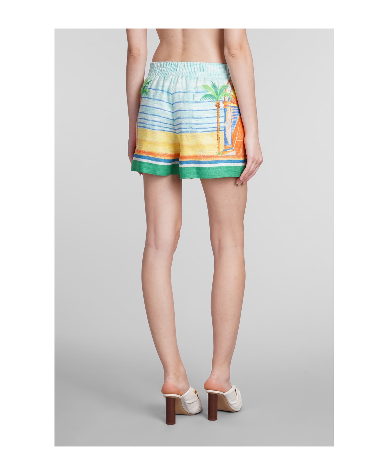 Casablanca Shorts In Cyan Linen - Multicolore