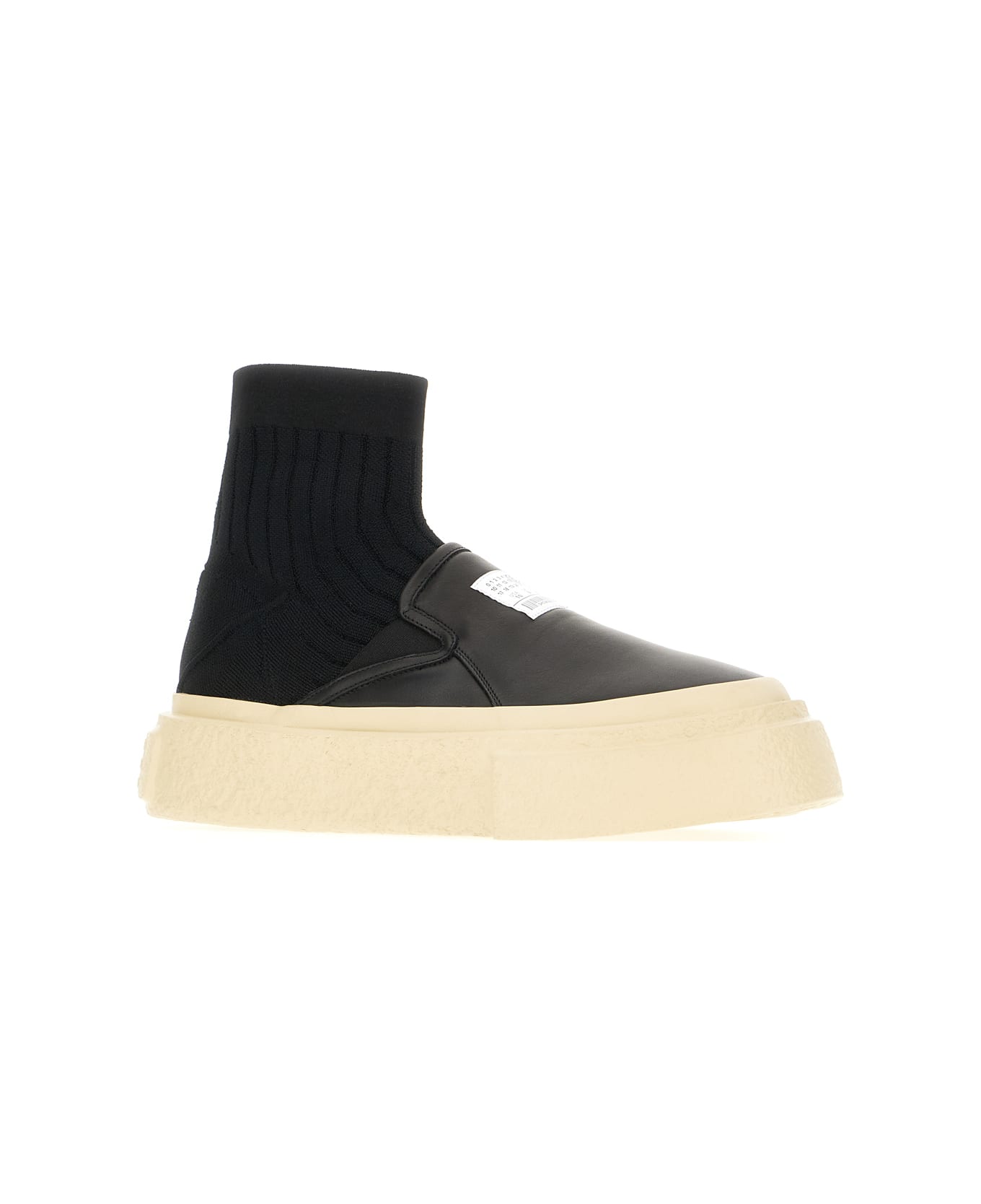MM6 Maison Margiela Black Leather And Fabric Sneakers - BLACK