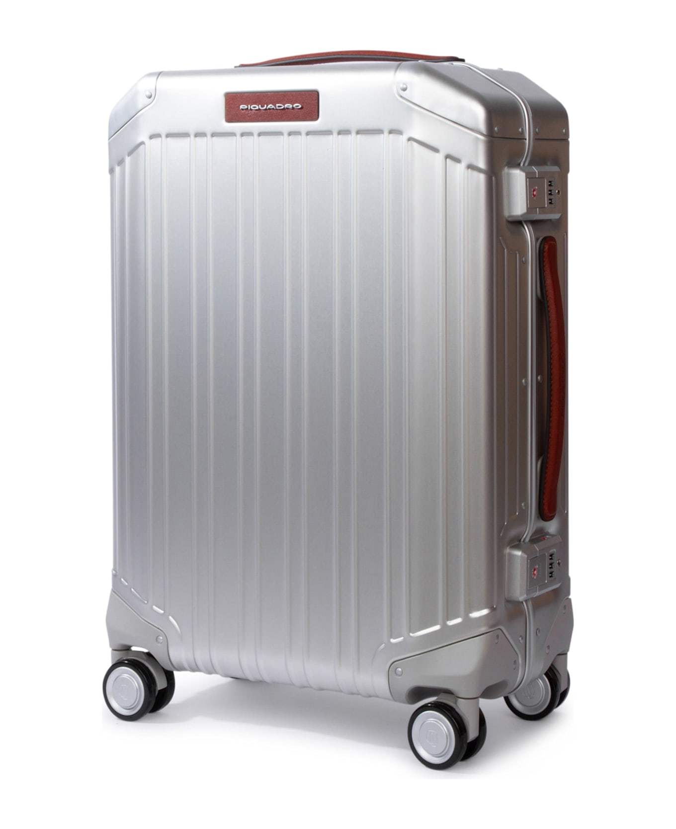 Piquadro Trolley Cabina Slim 4 Ruote In Alluminio E Pelle - GRCU