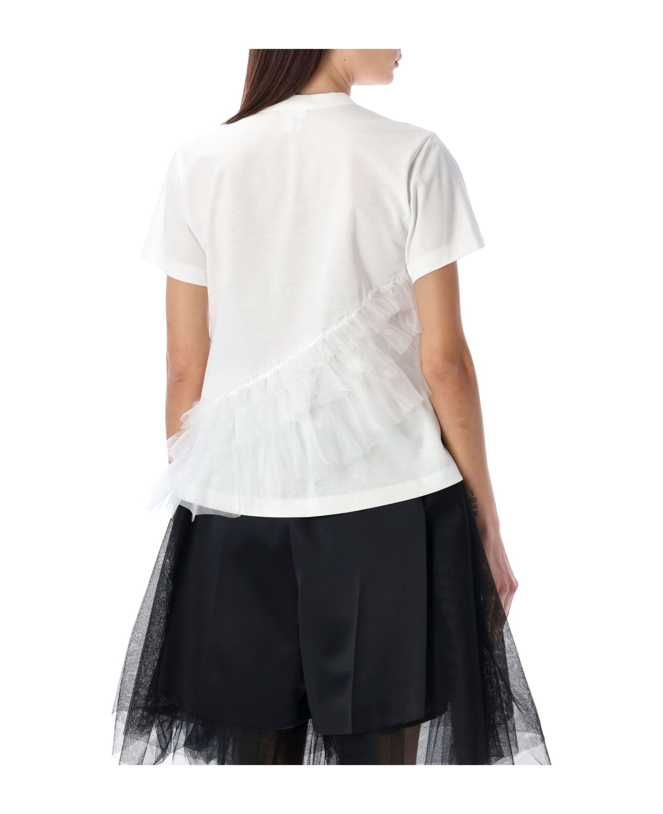 Noir Kei Ninomiya Ruffle Tulle Insert T-shirt - WHITE