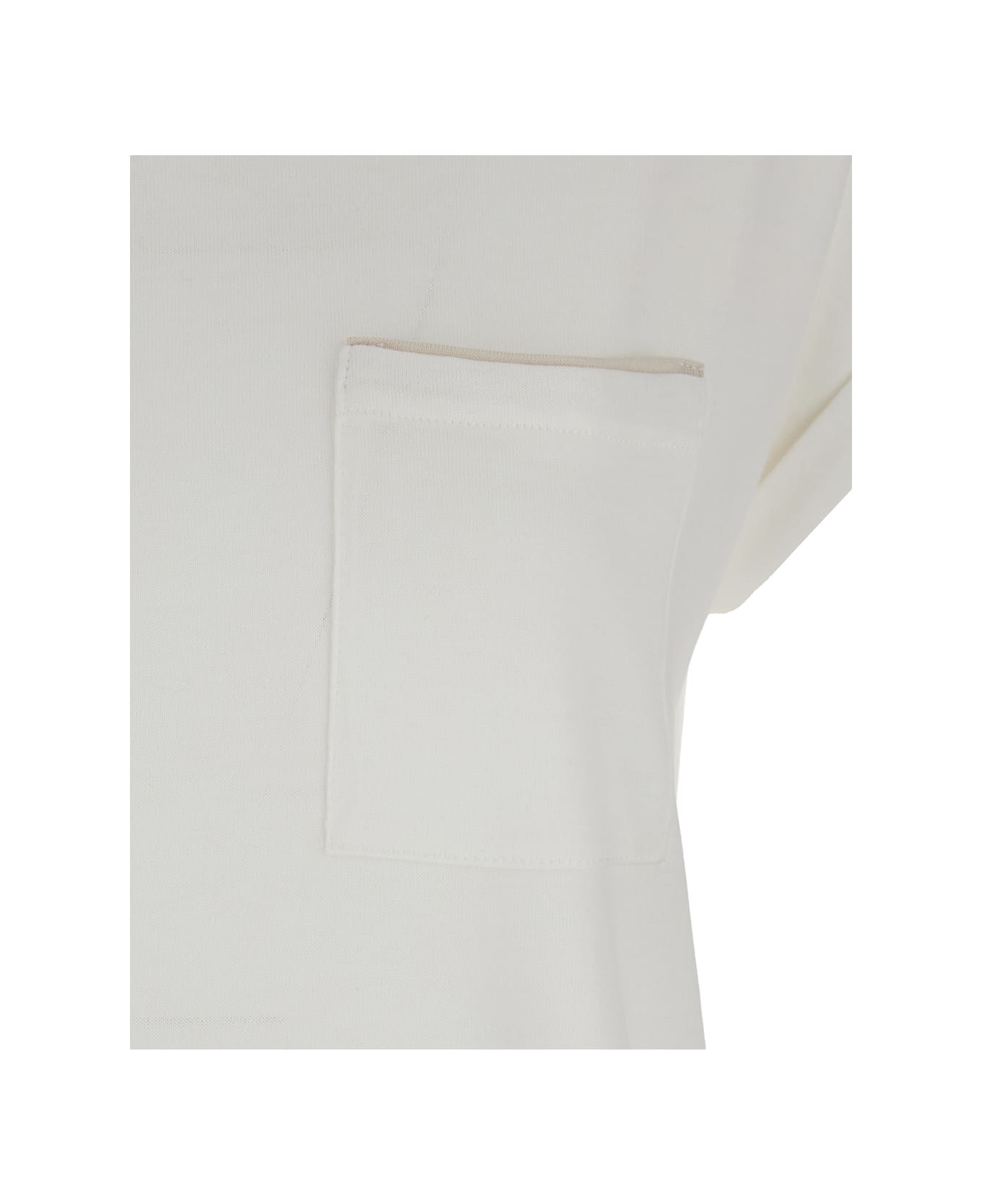 Eleventy White Crewneck T-shirt With Front Patch Pocket In Cotton Blend Woman - White