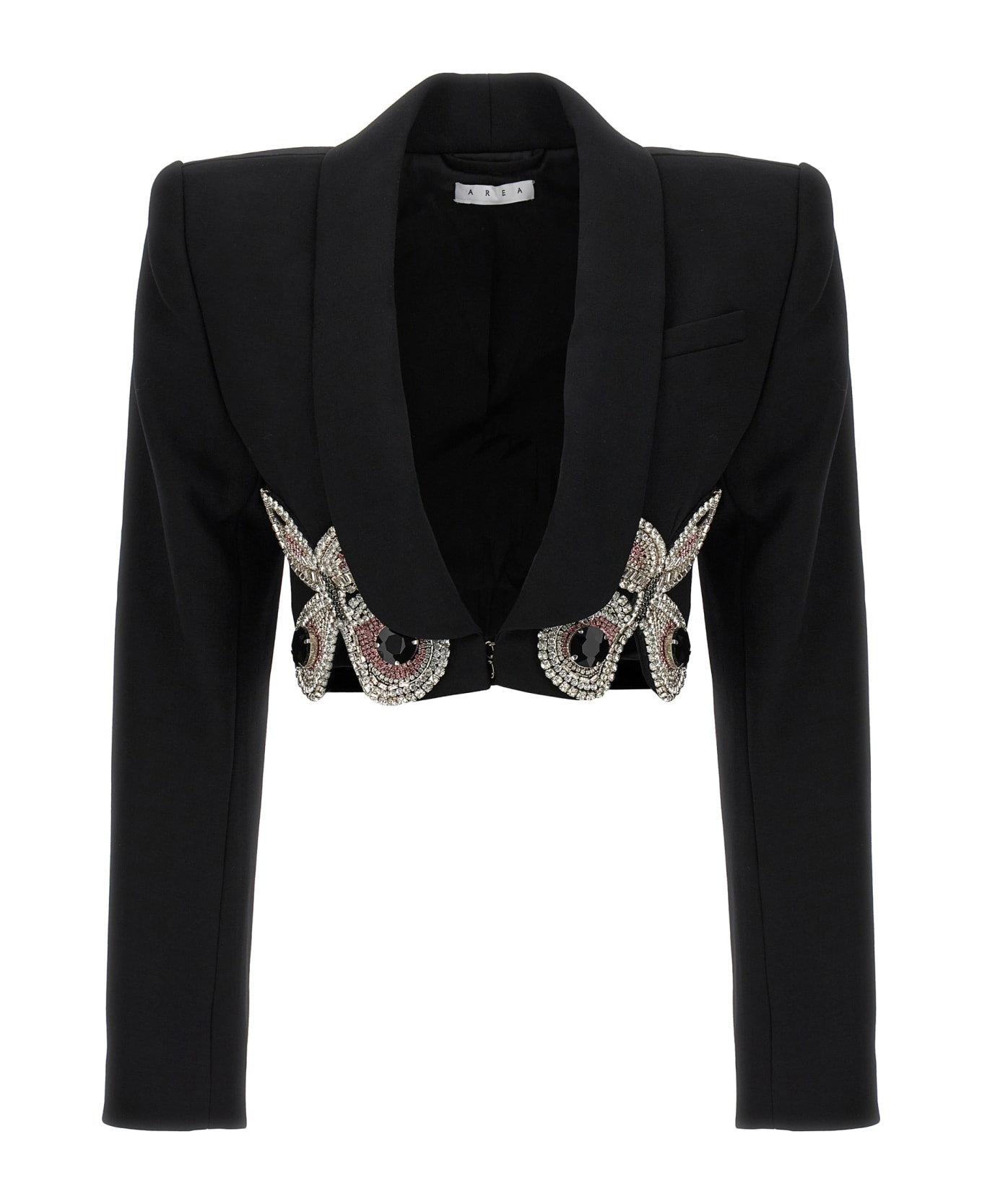 AREA Blazer 'embroidered Butterfly Cropped' - Black  