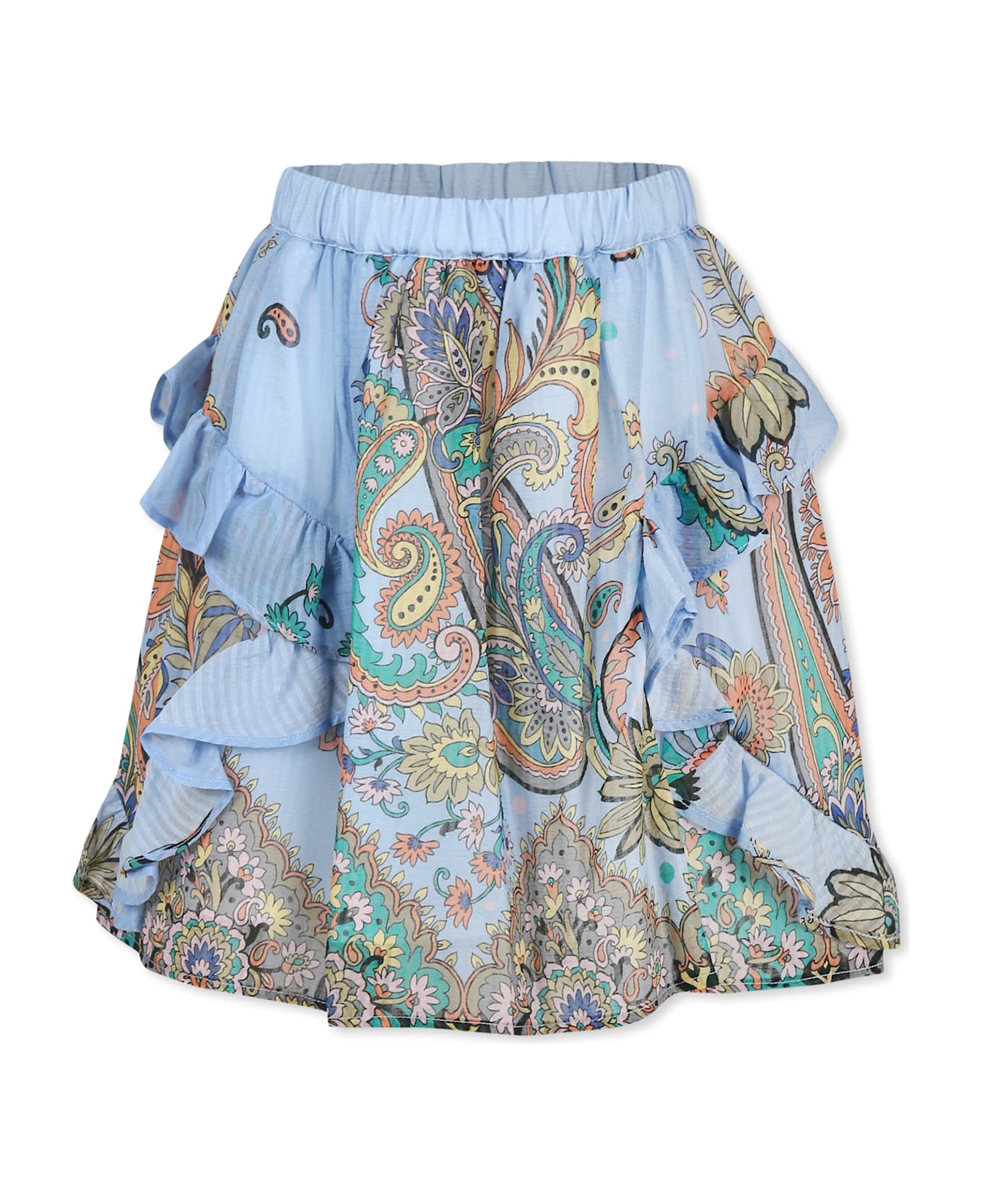 Etro Light Blue Skirt For Girl With Paisley Print - Light Blue