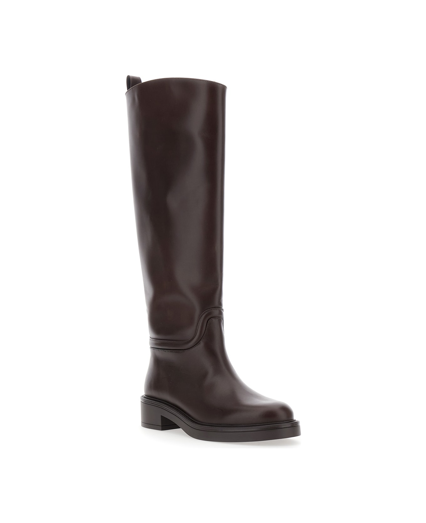 Stuart Weitzman 'celia' Brown Knee-high Boots With Pull-tab At The Heel In Leather Woman - Brown