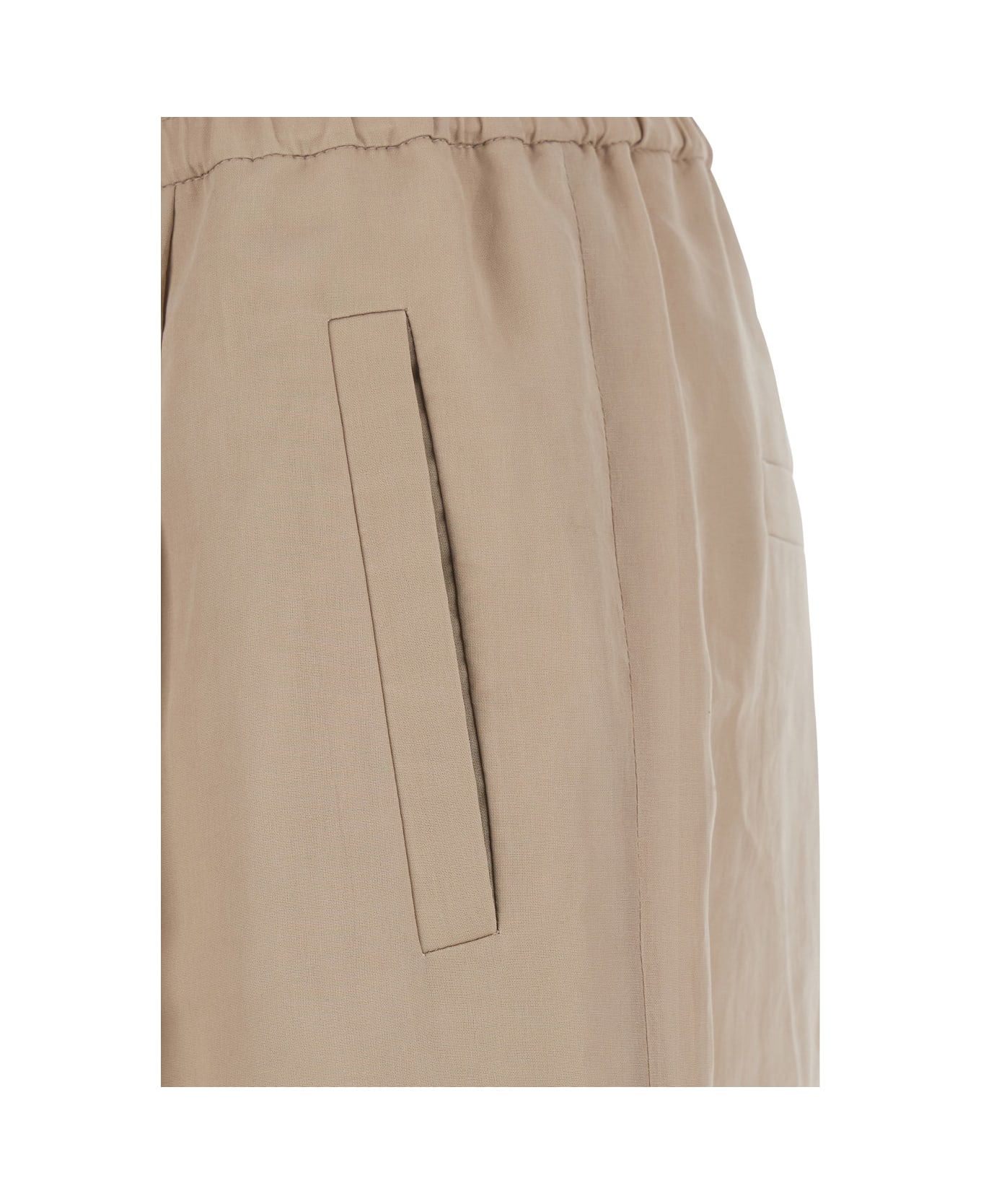 Brunello Cucinelli Beige Trousers With Elastic Waist And Welt Pockets In Cotton Organza Woman - Beige ボトムス