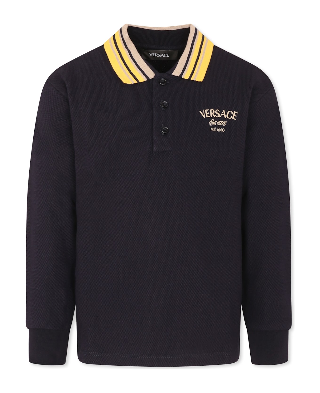 Versace Blue Polo Shirt For Boy With Logo - Blue
