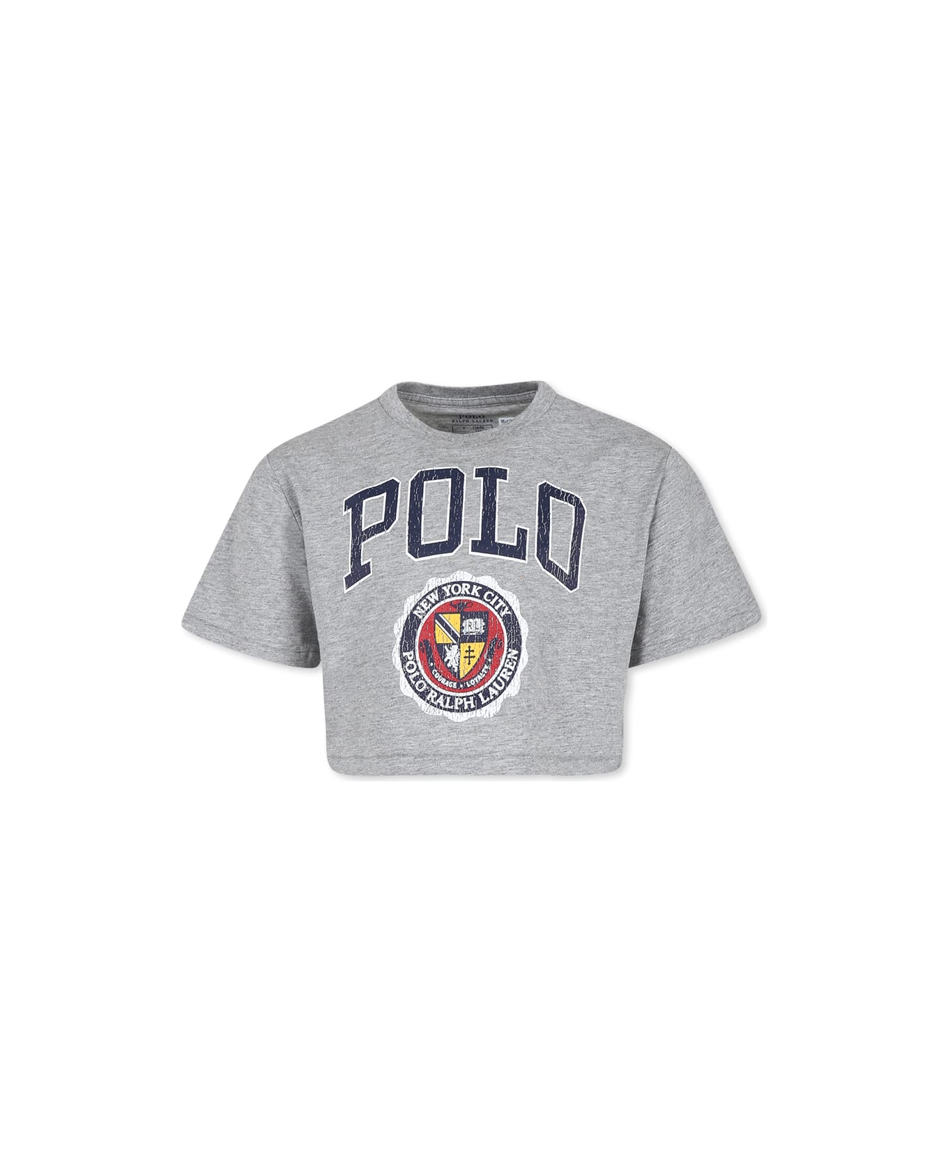 Ralph Lauren Grey Crop T-shirt For Girl With Logo - Grey