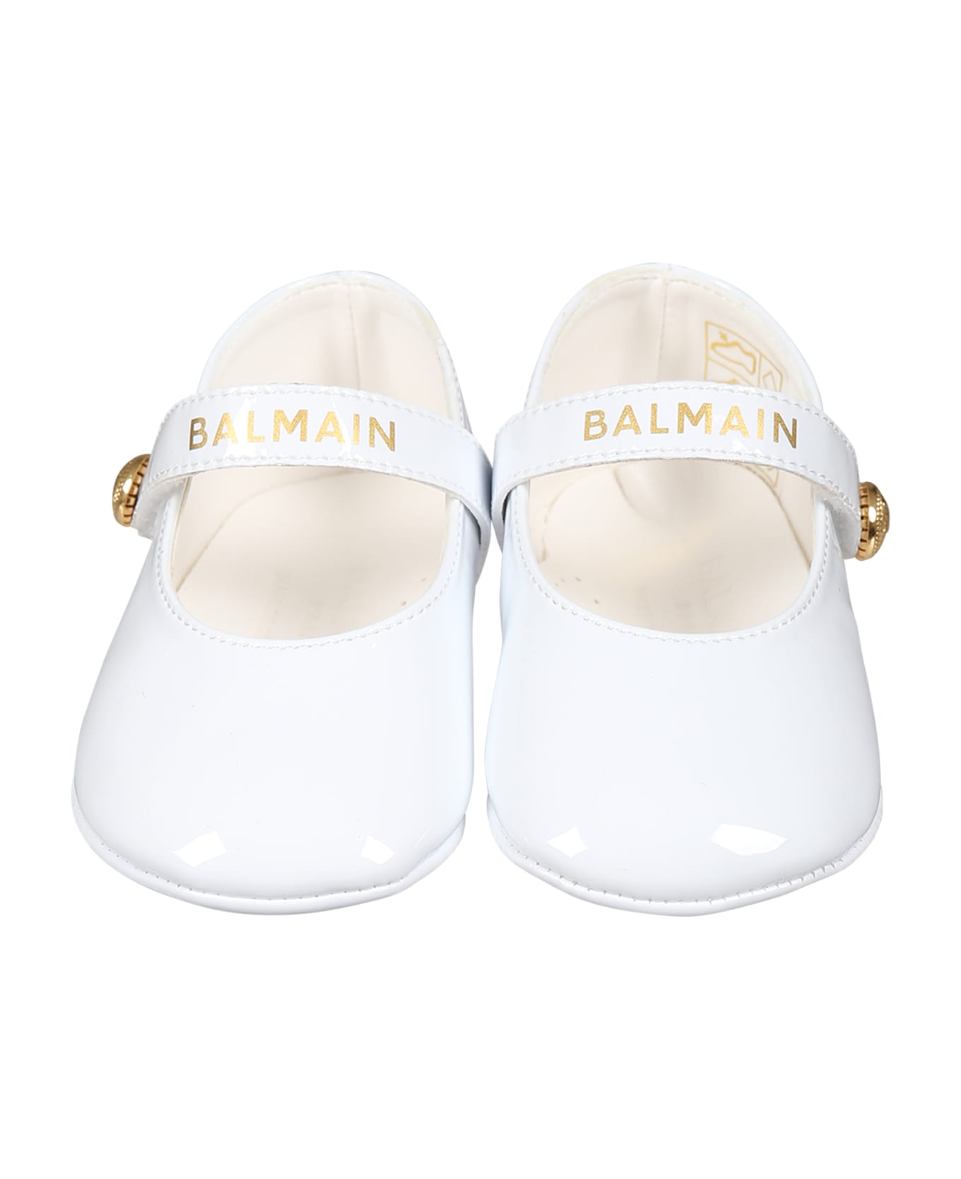 Balmain White Ballet Flat For Baby Girl With Logo - White