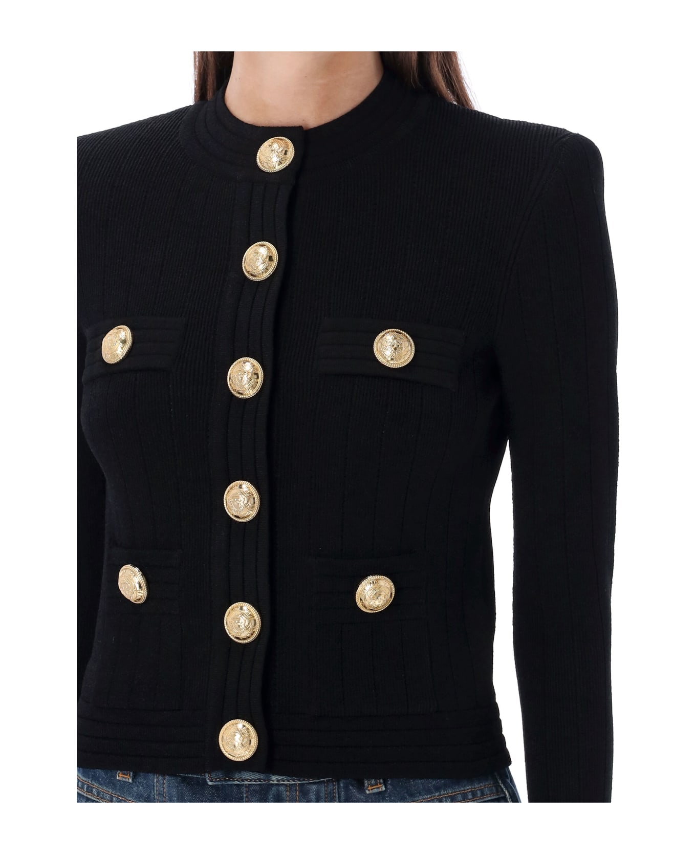 Balmain Knit Cardigan With Gold Buttons - Opa Noir