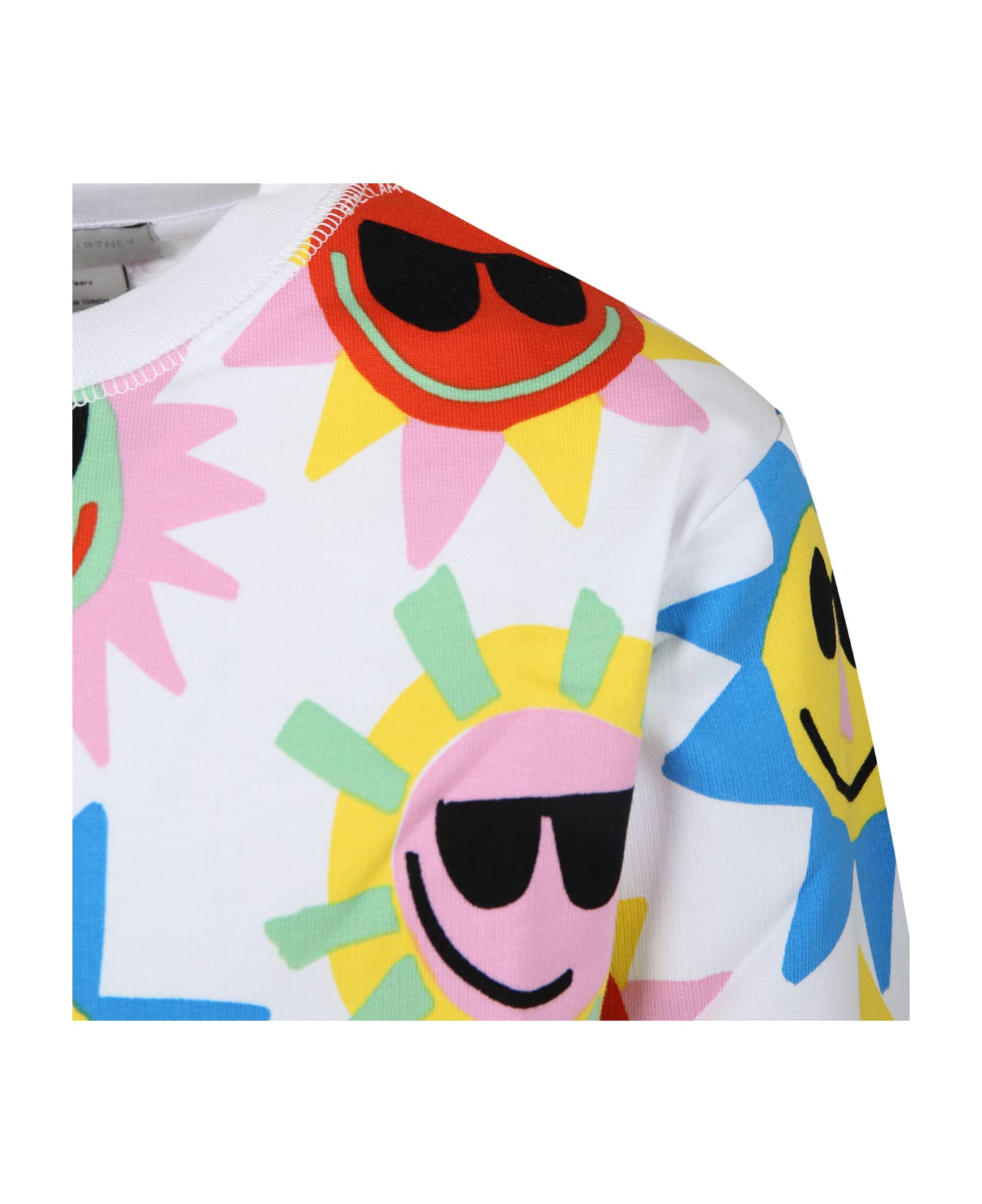 Stella McCartney Kids White Sweatshirt For Girl With Multicolor Sun Print - Mc ニットウェア＆スウェットシャツ