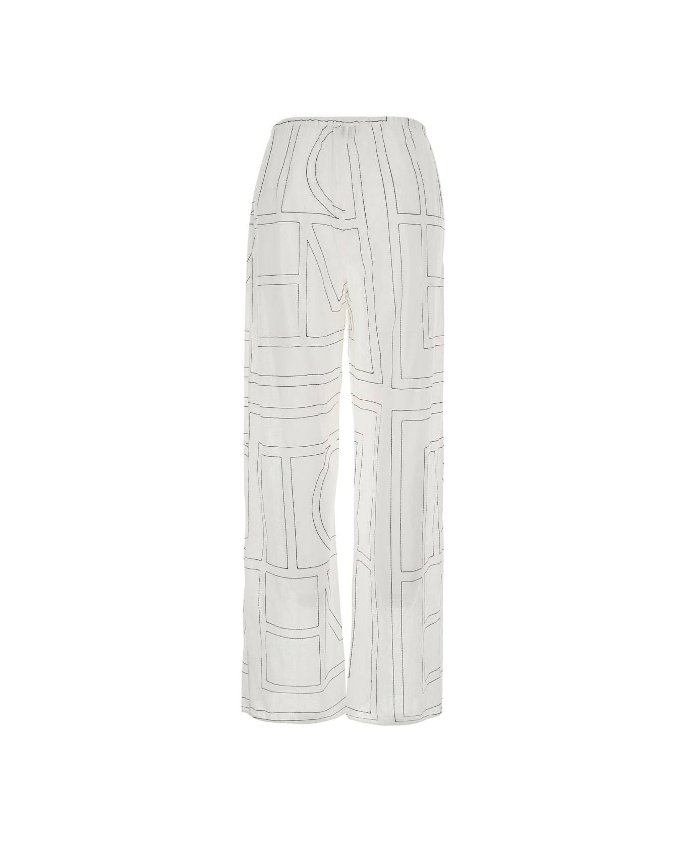 Totême White Pj Pants With Monogram Print In Silk Woman - White