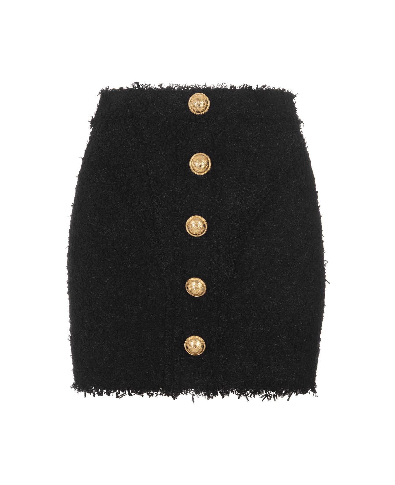 Balmain Black Tweed Skirt With Gold Buttons - Pa Noir