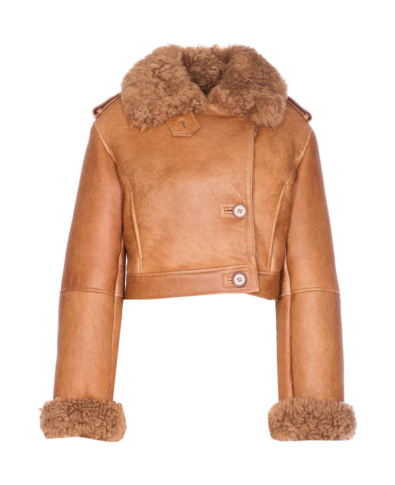 Chloé Leather Short Boxy Jacket - Brown