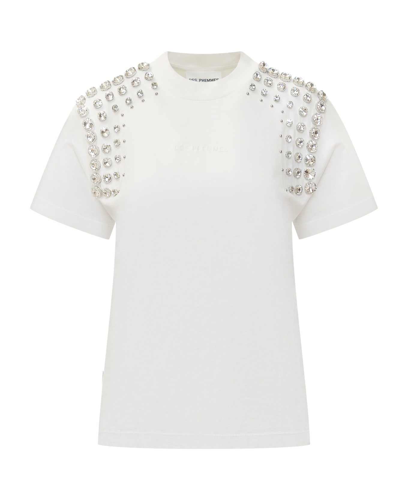 Des Phemmes T-shirt With Rhinestones - WHITE