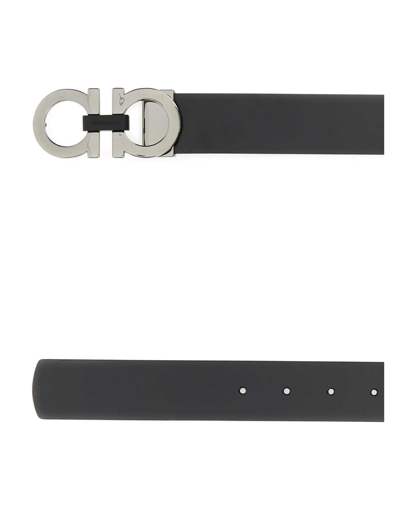 Ferragamo Black Leather Reversible Belt - NEROMIDNIGHT ベルト