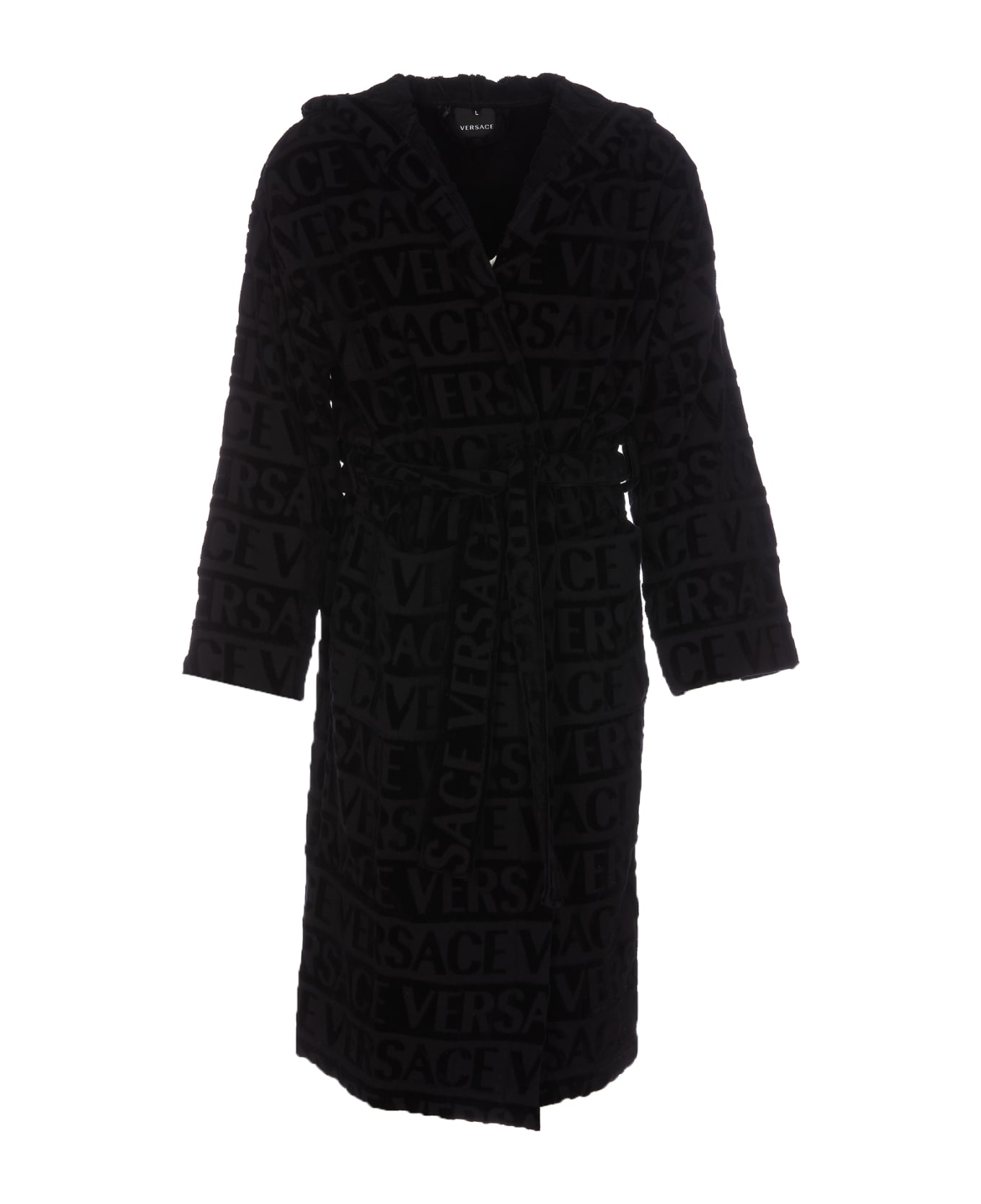 Versace Allover Bathrobe - Black