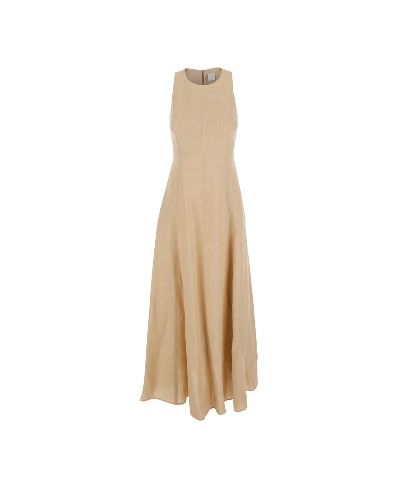 Eleventy Beige Long Sleeveless Dress In Linen Woman - Beige