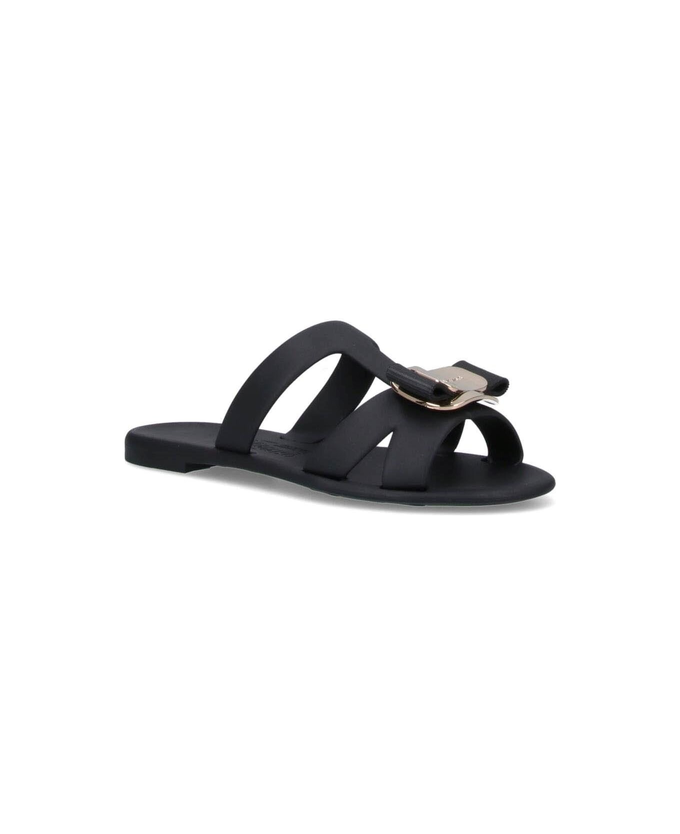 Ferragamo "vara" Slide Sandals - Black  