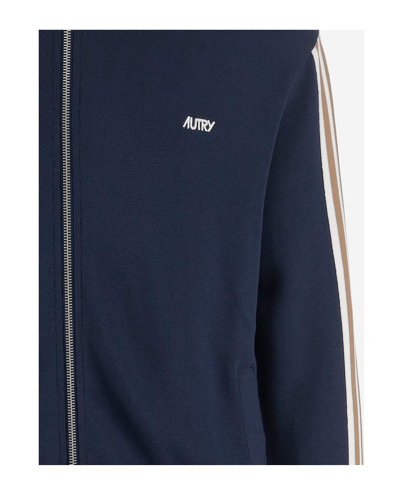 Autry Viscose Blend Jacket With Logo - Blue