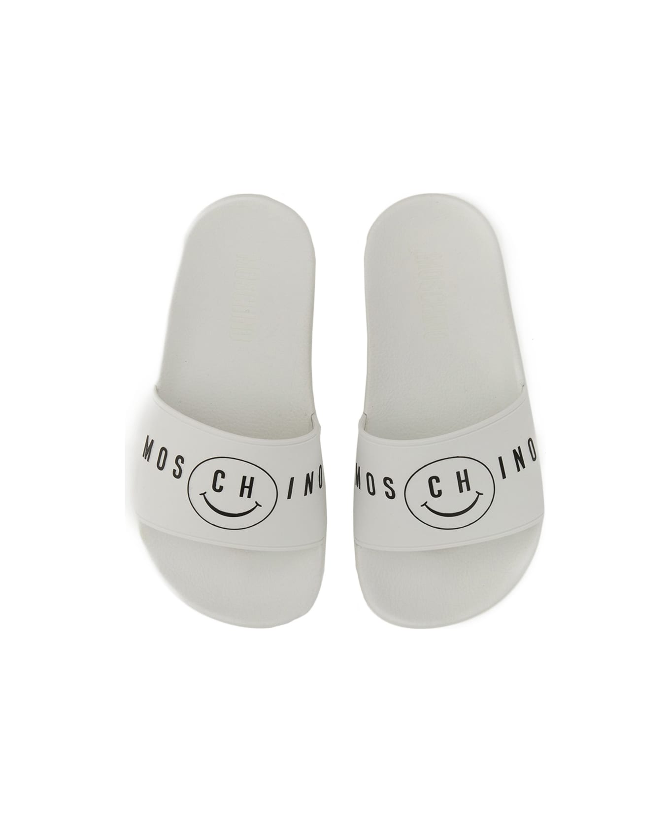 Moschino Slide Sandal With Smile Logo - WHITE