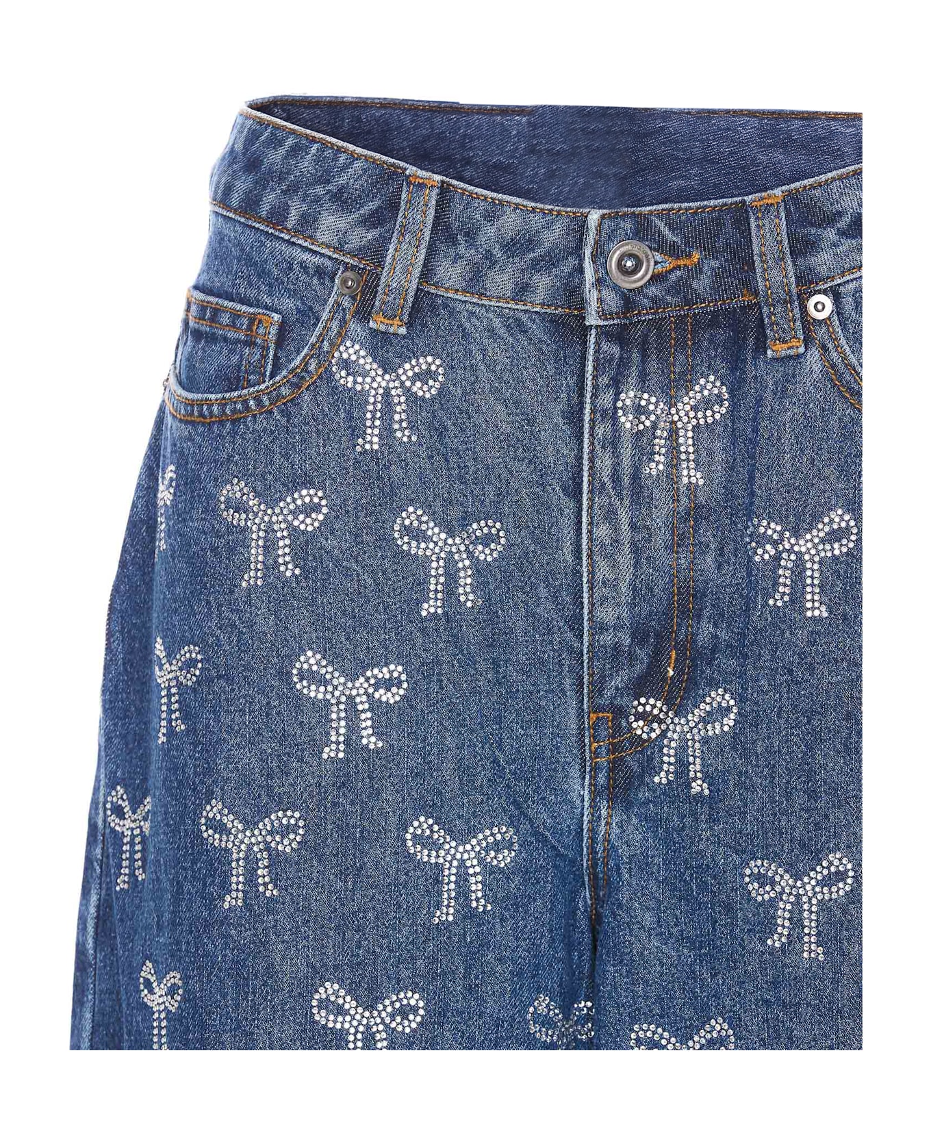 self-portrait Rhinestone Bow Denim Jeans - Blue