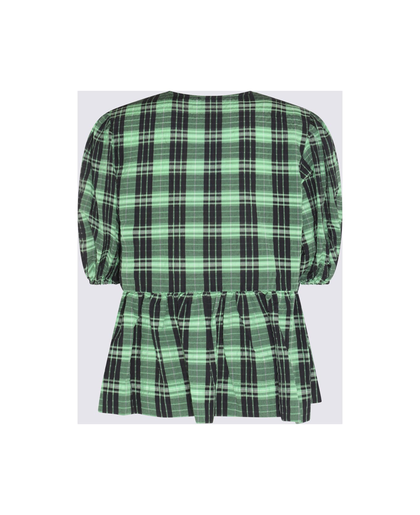 Ganni Green And Black Cotton Blend Shirt - PEAPOD