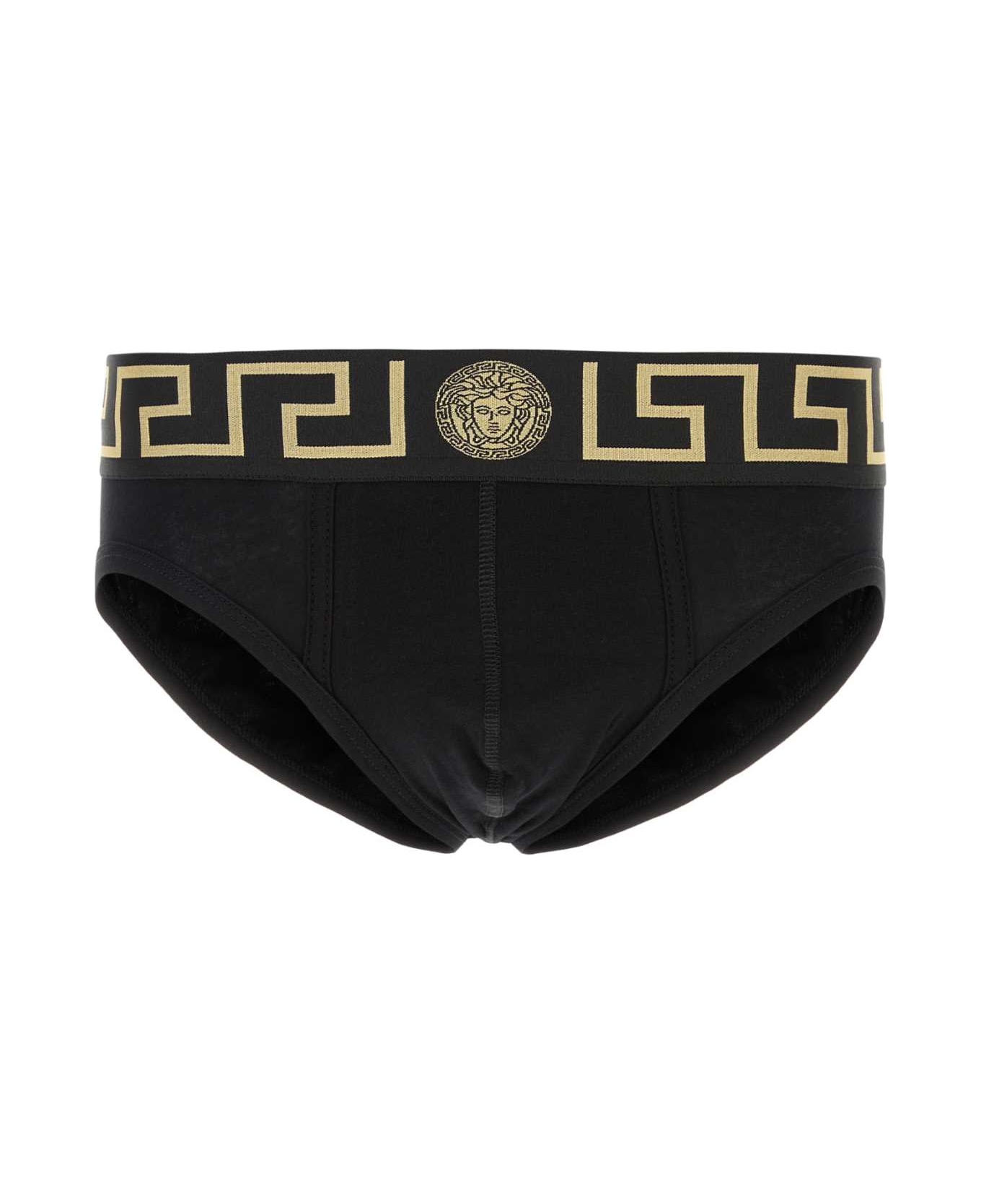 Versace Black Stretch Cotton Brief Set - BLACKGOLDGREEKKEY