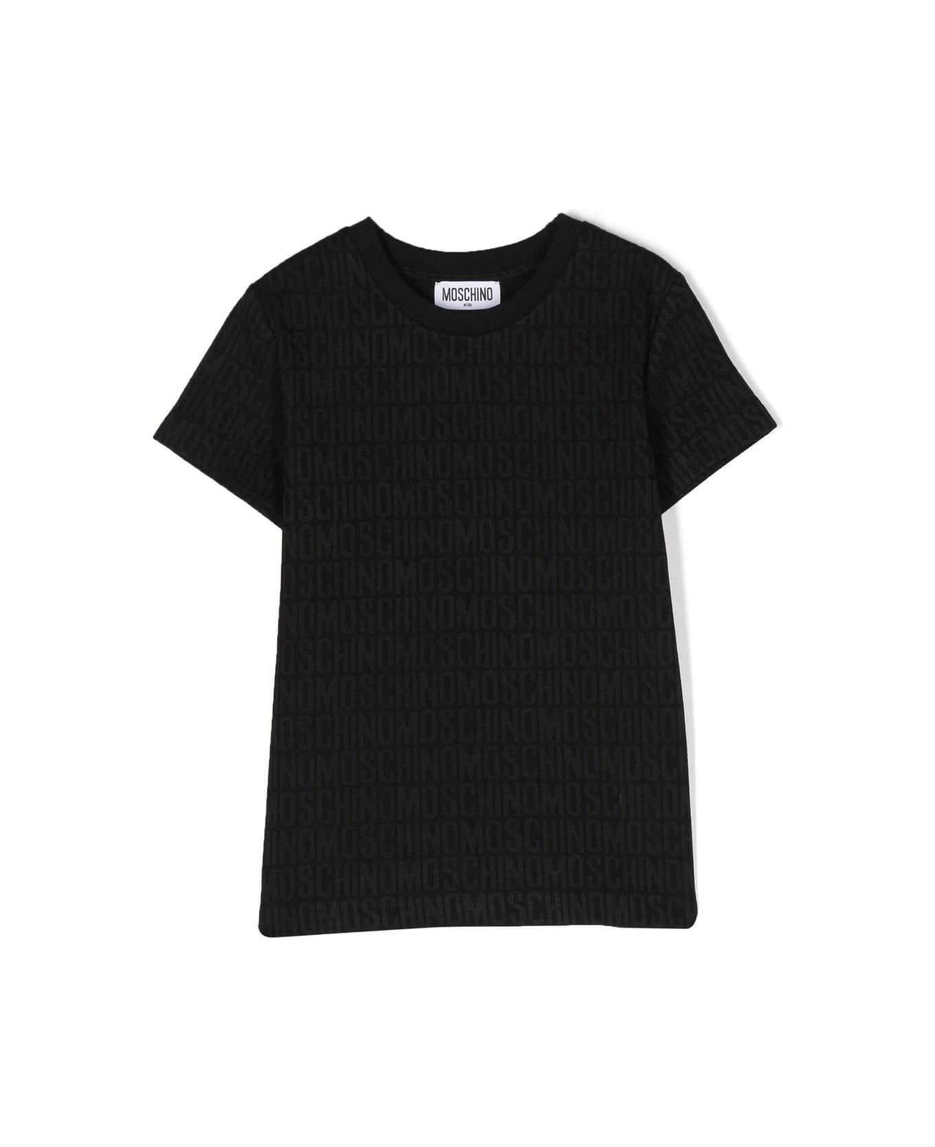 Moschino Black T-shirt With All-over Logo - Black